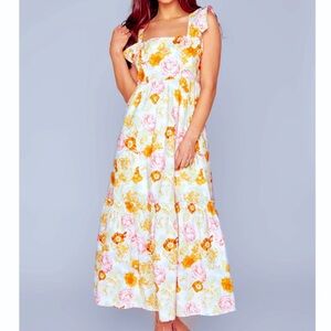 BuddyLove | ANASTASIA RUFFLE SHOULDER MIDI DRESS CREAMSICLE Tiered Womens Sz M